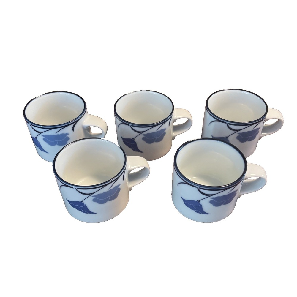 Set of 5 Dansk Tivoli "Belles Fleurs" Blue Coffee Cups Japan